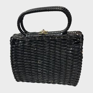 Forsum Vintage Mid Century Black Basket Weave Box Handbag